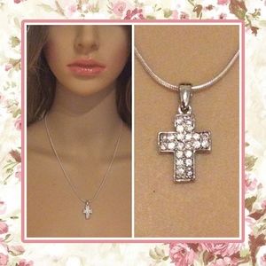 🎀 CROSS NECKLACE DIAMOND BLING 18" RELIGIOUS BOHO